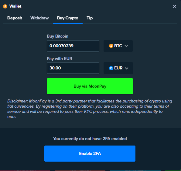 Acquisto cripto su Stake
