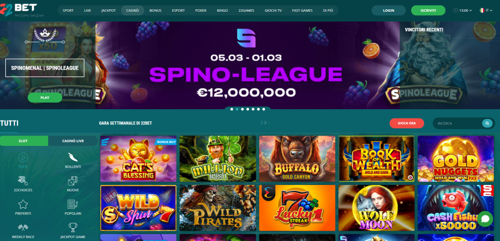 Homepage di 22bet