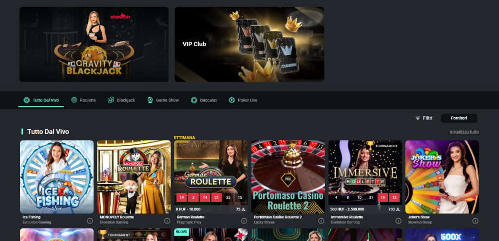Giochi live di 1bet