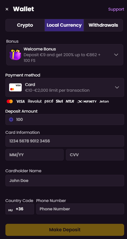 Deposito su iWild Casino
