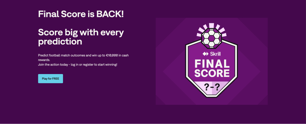 Skrill Final Score: gioco di pronostici sul calcio nel conto Skrill